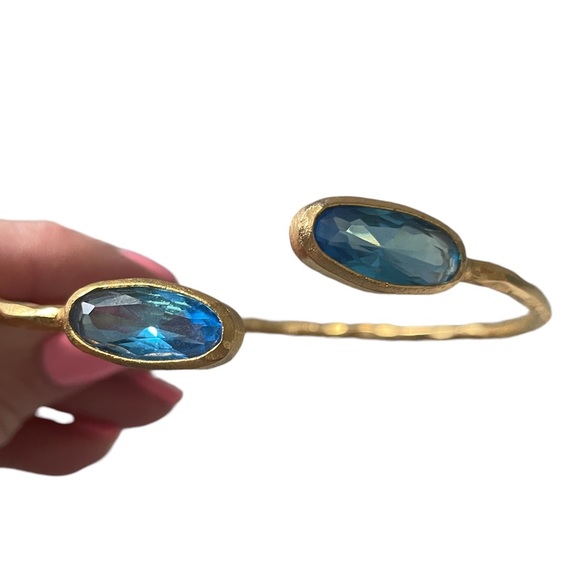 Gold Cuff Bracelet with Blue Crystal Stones - Picture 10 of 11